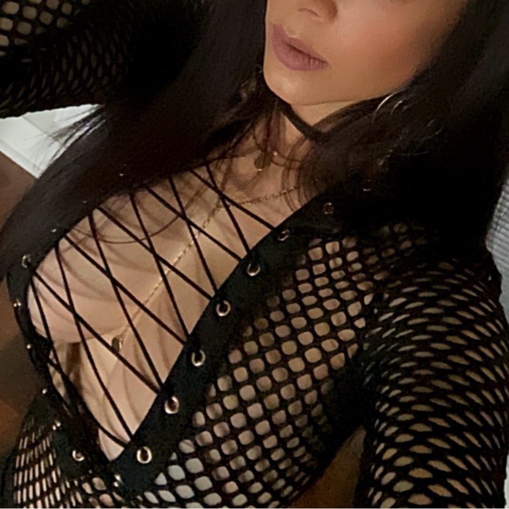 Elegant Black Fishnet Lace-Up Blouse